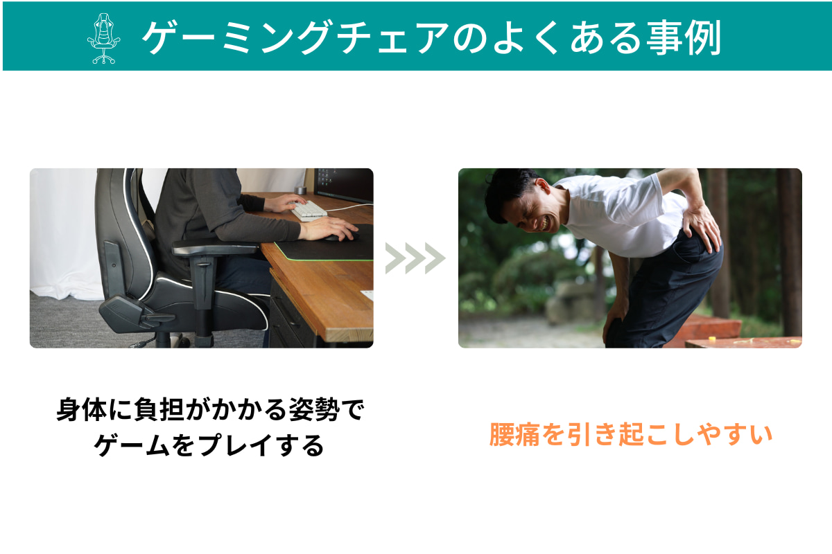 身体に合っていないゲーミングチェアを使うデメリット図解